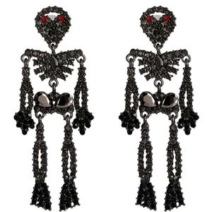 Skeleton Black Rhinestone Earrings Large Silver Skull CZ Dangle Skeletons New